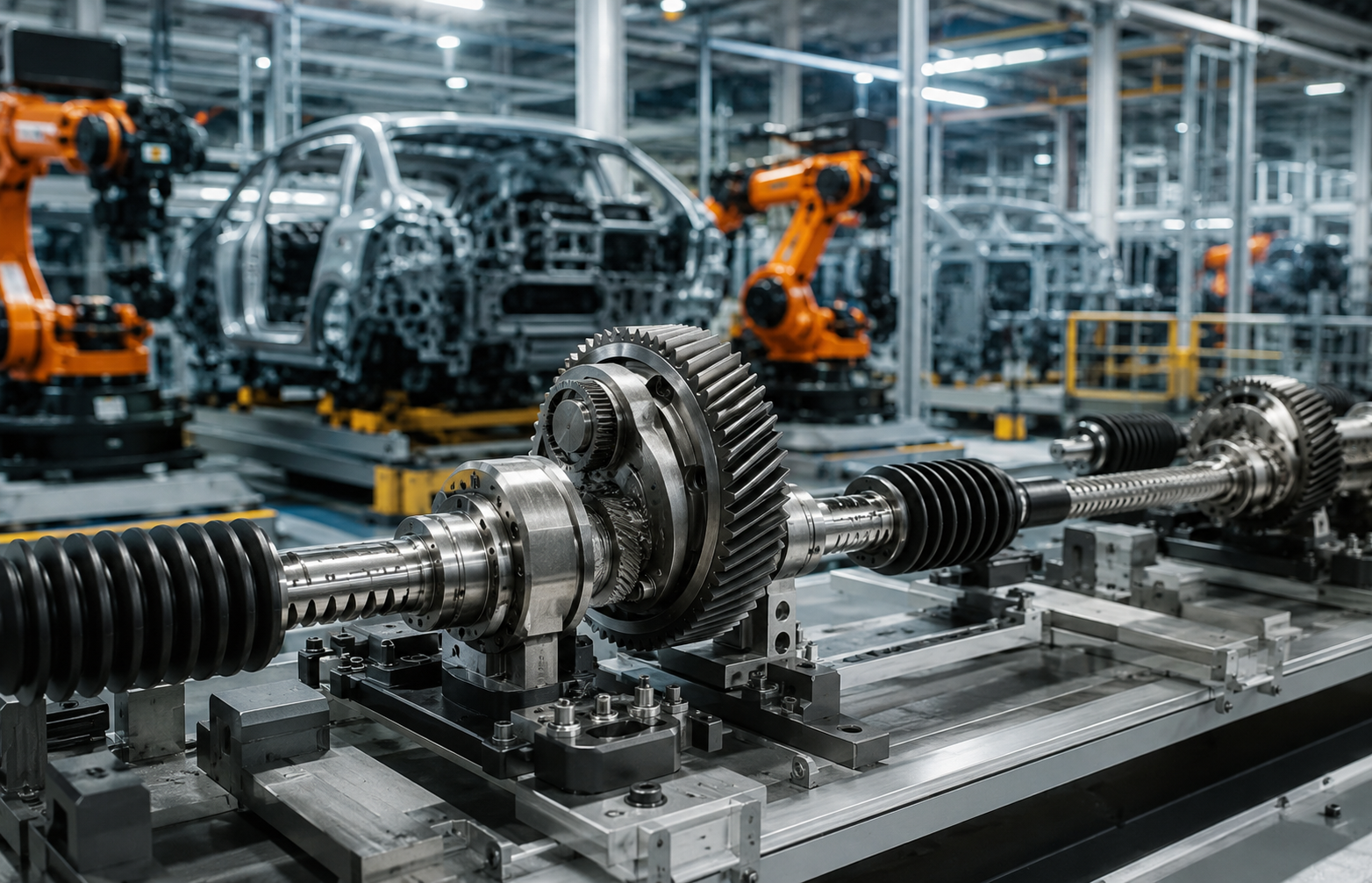 Automotive production line with geared driveline assembly components