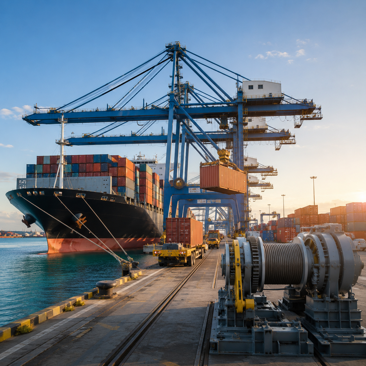 Bulk conveyor drive equipment for marine and port material-handling applications