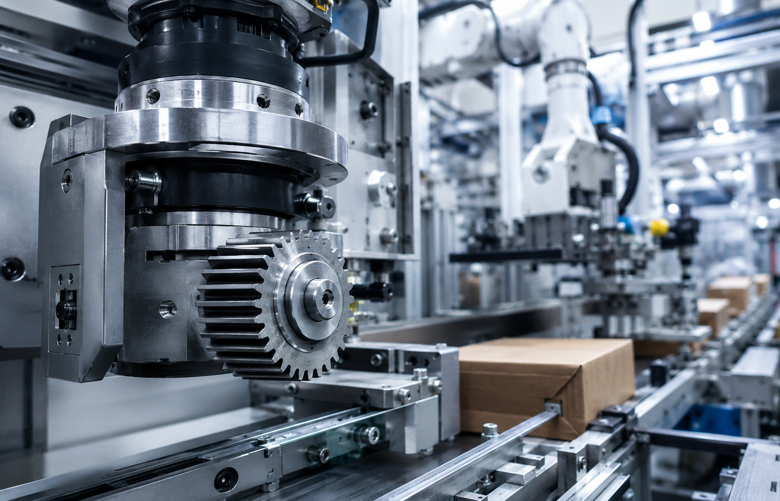 Packaging automation machine with industrial gear-driven motion system